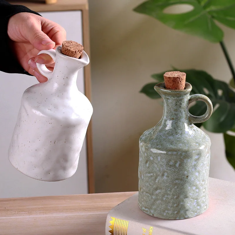 Herb Keeper Bottle - 수제 400ml 세라믹 오일병 주방 양념