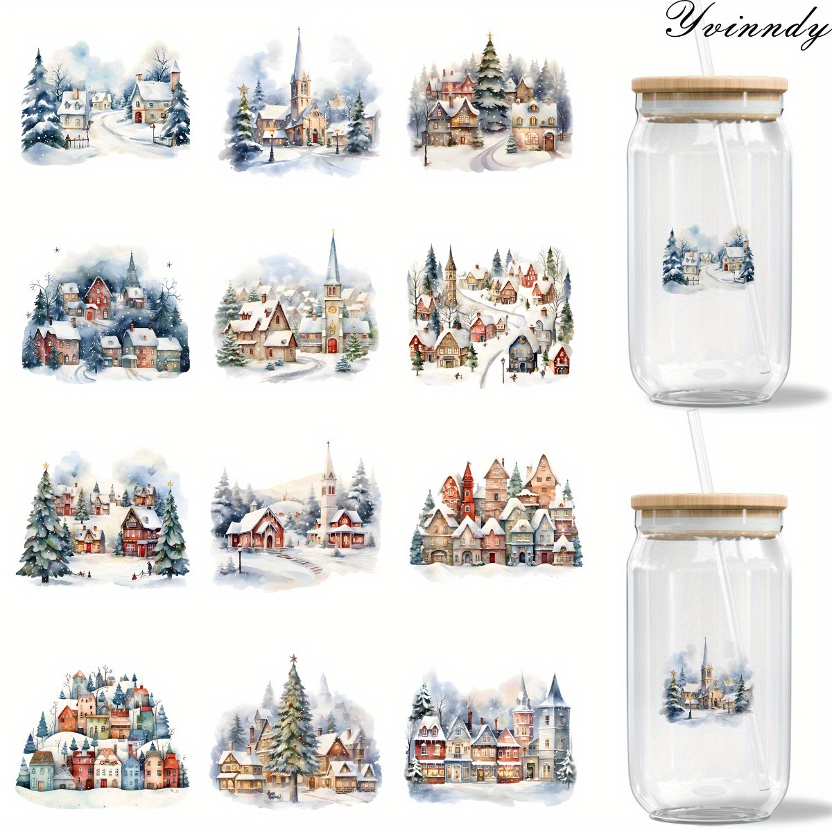 Glass Container Set - 12개/세트 크리스마스 눈 풍경 DIY 유리병