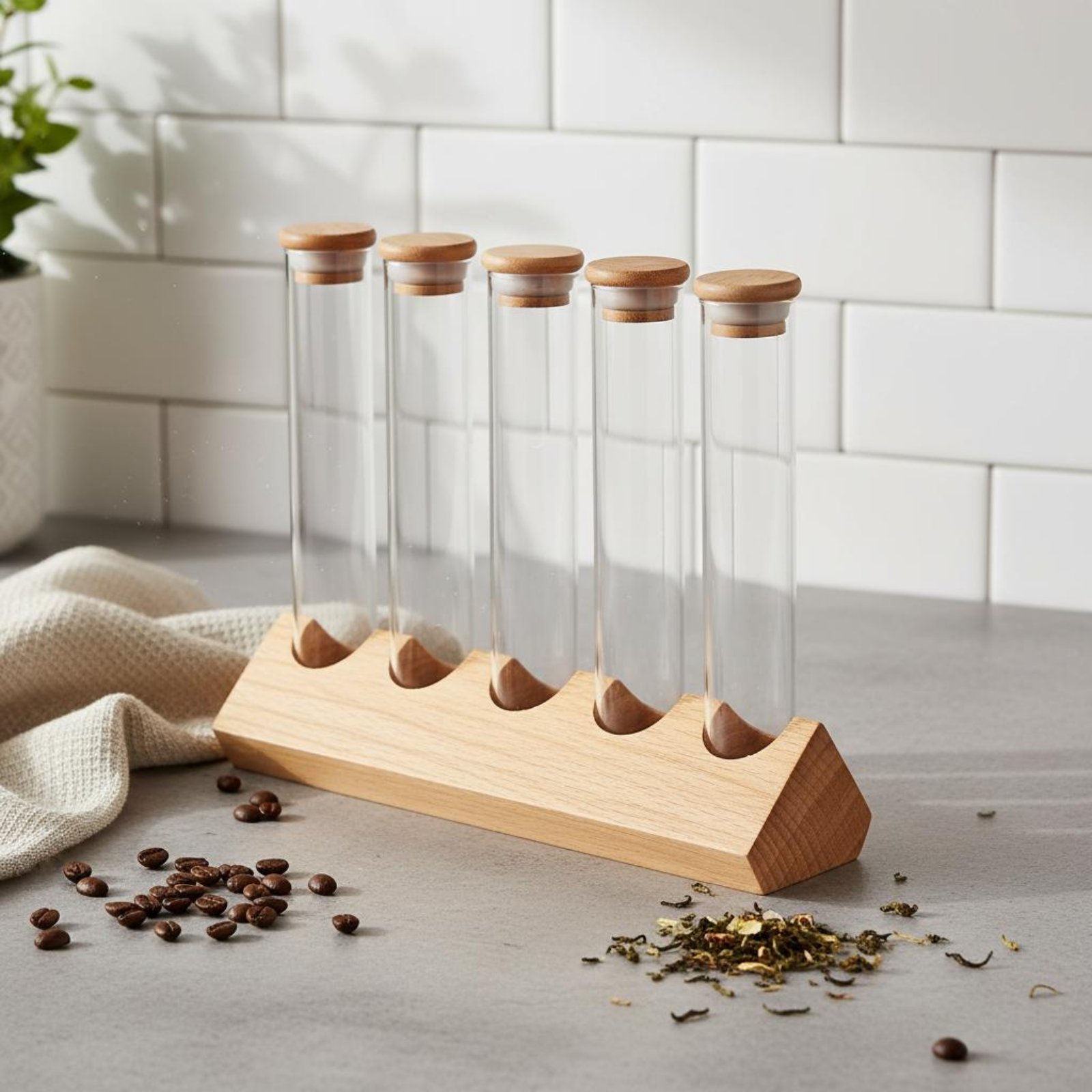 유리관 용기 세트와 나무 스탠드, 투명 디자인 유리관  - Glass Container Set 리뷰 및 가격
