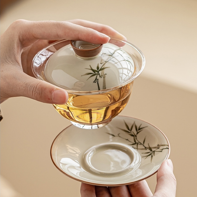 손으로 그린 대나무 차 그릇, 뚜껑이 있는 도자기 티컵 - Glass Container Set 리뷰 및 가격
