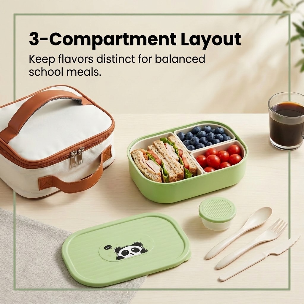 귀여운 어린이 도시락 3칸 플라스틱 도시락 전자레인지용 - Meal Prep Or Prep Meal 리뷰 및 가격