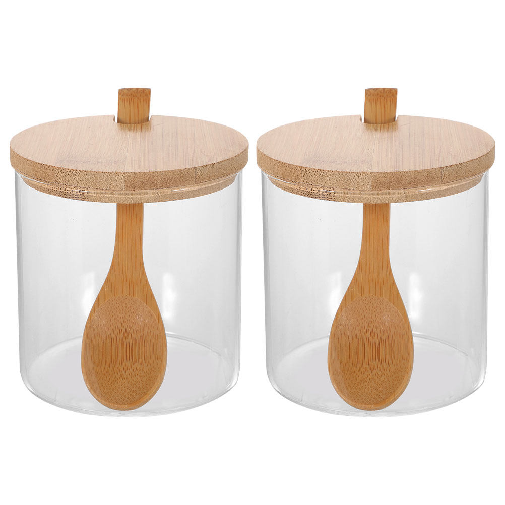 투명 유리 재질의 조미료 용기 2개 세트, 대나무 뚜껑 - Glass Container Set 리뷰 및 가격