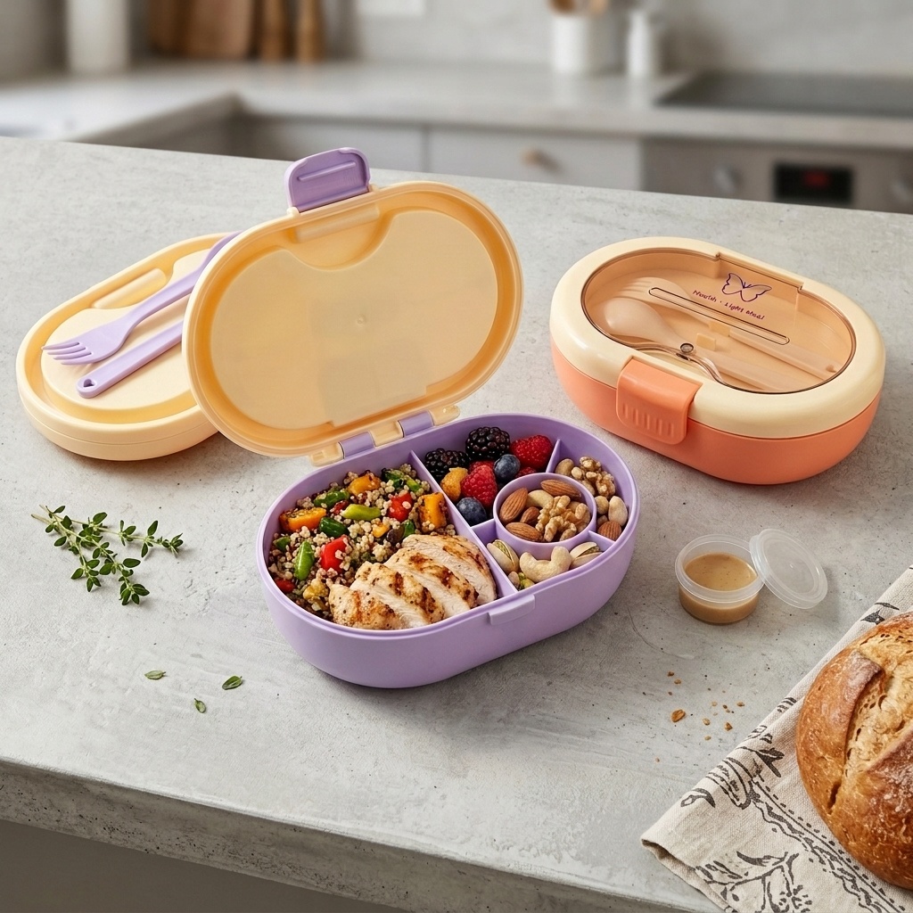 칸막이가 있는 플라스틱 도시락, 수저 및 소스 용기 포 - Meal Prep Or Prep Meal 리뷰 및 가격